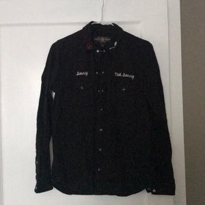 Lucky Brand Sorry/Not Sorry snap button shirt